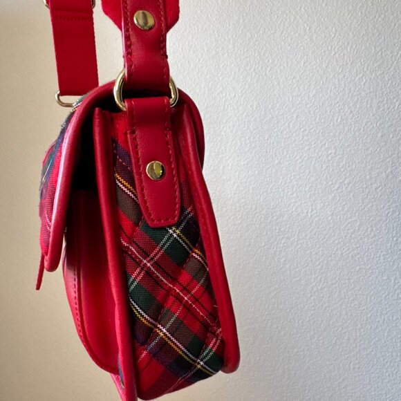 Talbots Red Tartan Plaid Wool Crossbody Bag Leather Flap Holiday Classic - Picture 6 of 15